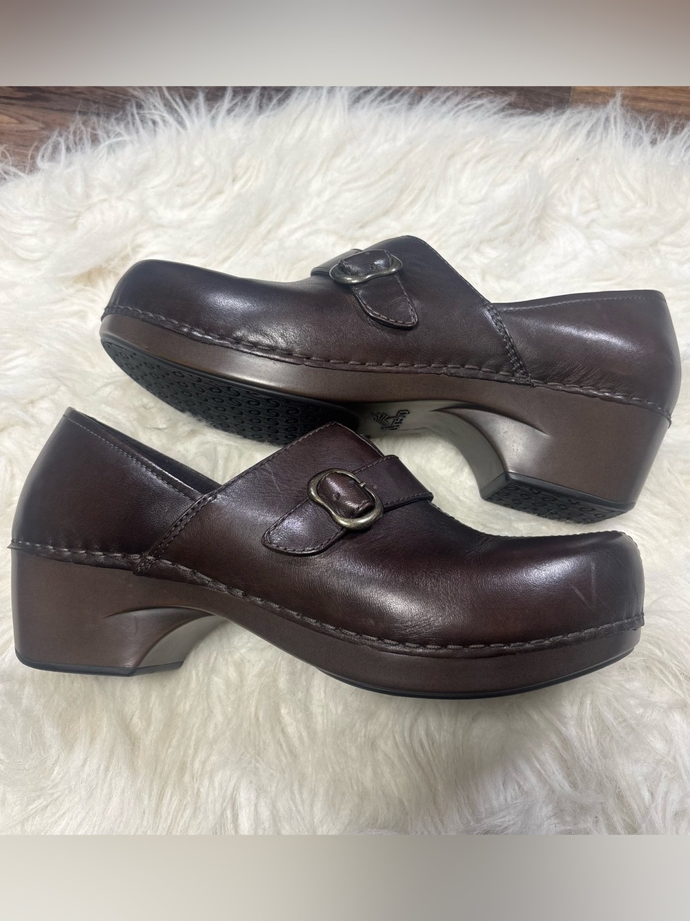 Dansko Women's Brown Leather Buckle Clog Heels size 41 (EU)